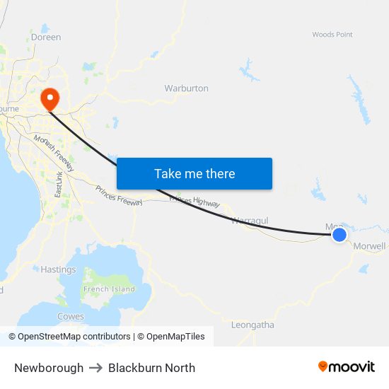 Newborough to Blackburn North map