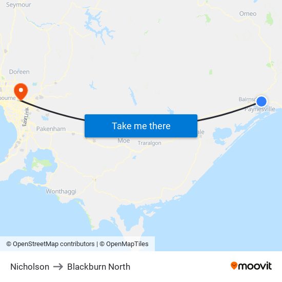 Nicholson to Blackburn North map
