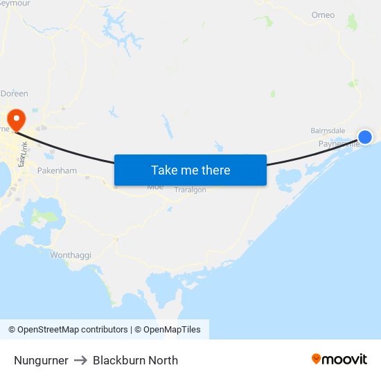 Nungurner to Blackburn North map