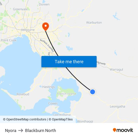 Nyora to Blackburn North map