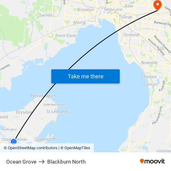 Ocean Grove to Blackburn North map