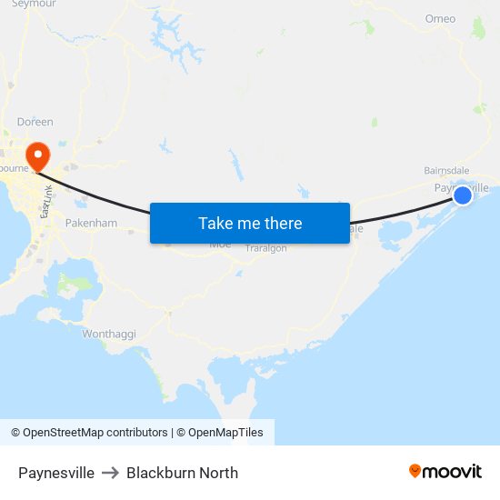 Paynesville to Blackburn North map