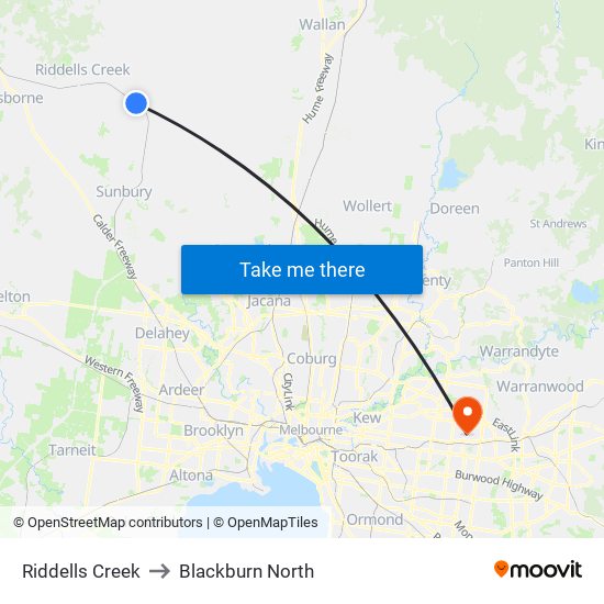 Riddells Creek to Blackburn North map