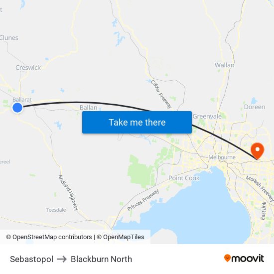 Sebastopol to Blackburn North map
