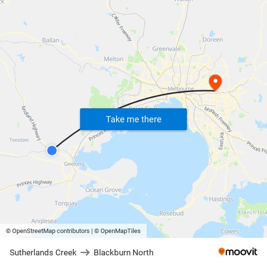 Sutherlands Creek to Blackburn North map