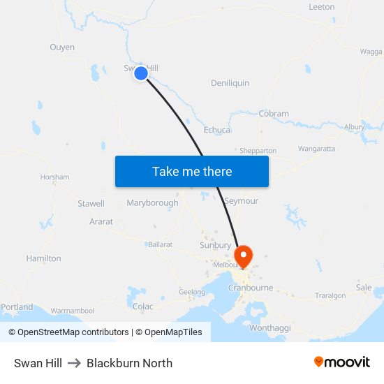 Swan Hill to Blackburn North map