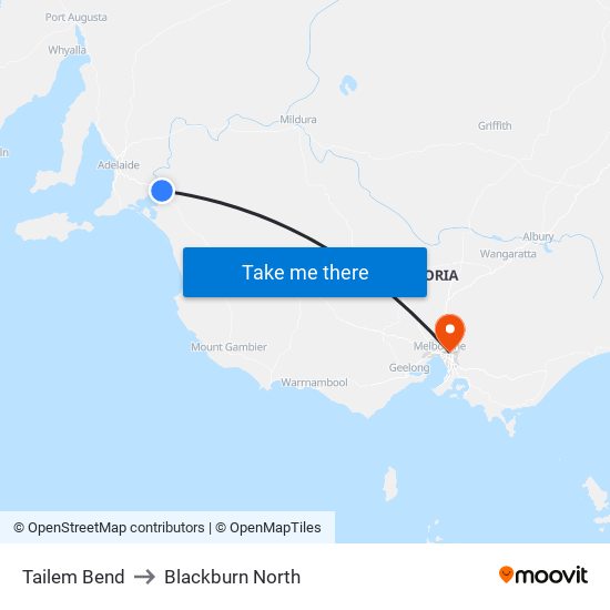 Tailem Bend to Blackburn North map