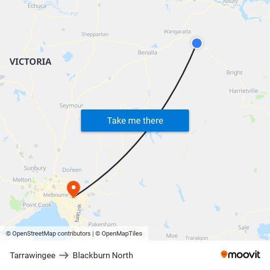 Tarrawingee to Blackburn North map