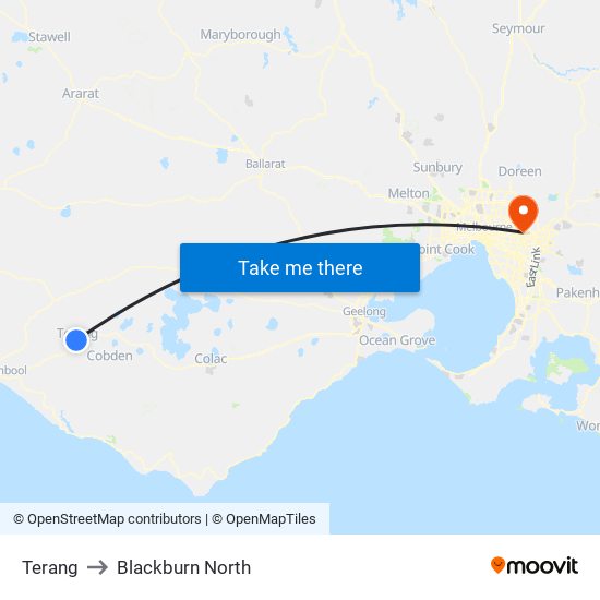 Terang to Blackburn North map