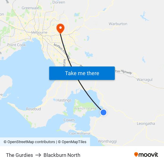 The Gurdies to Blackburn North map