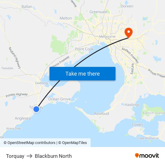 Torquay to Blackburn North map