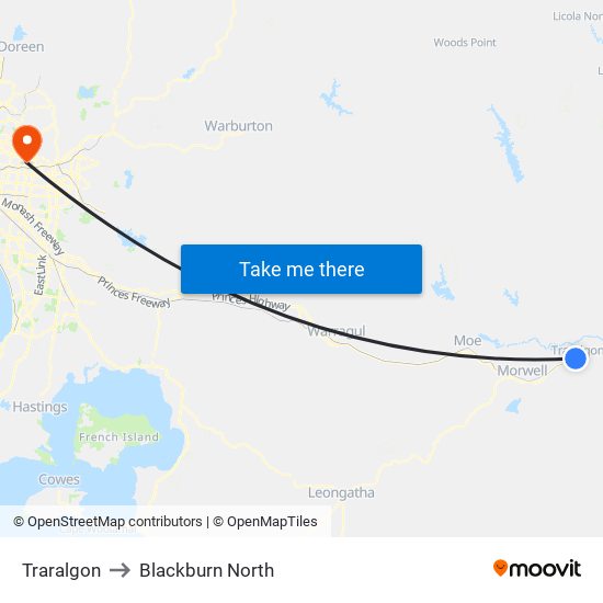 Traralgon to Blackburn North map