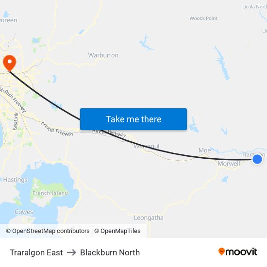 Traralgon East to Blackburn North map