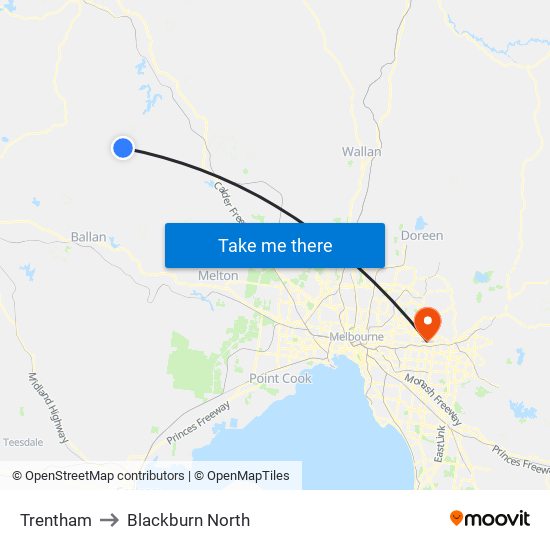 Trentham to Blackburn North map