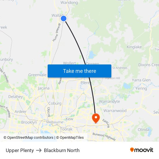 Upper Plenty to Blackburn North map