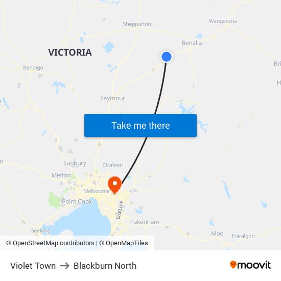 Violet Town to Blackburn North map