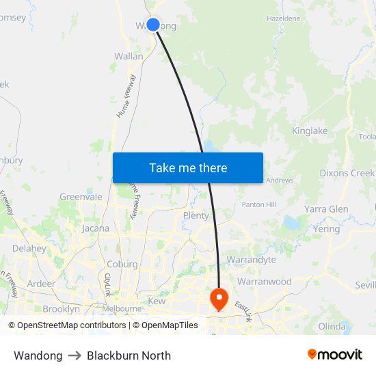 Wandong to Blackburn North map