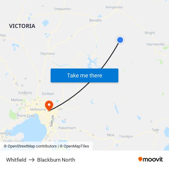 Whitfield to Blackburn North map