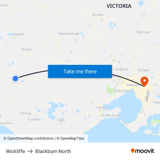 Wickliffe to Blackburn North map