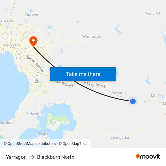 Yarragon to Blackburn North map