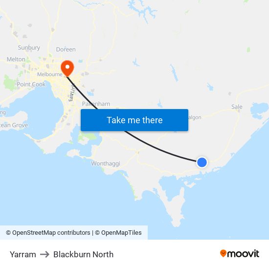 Yarram to Blackburn North map