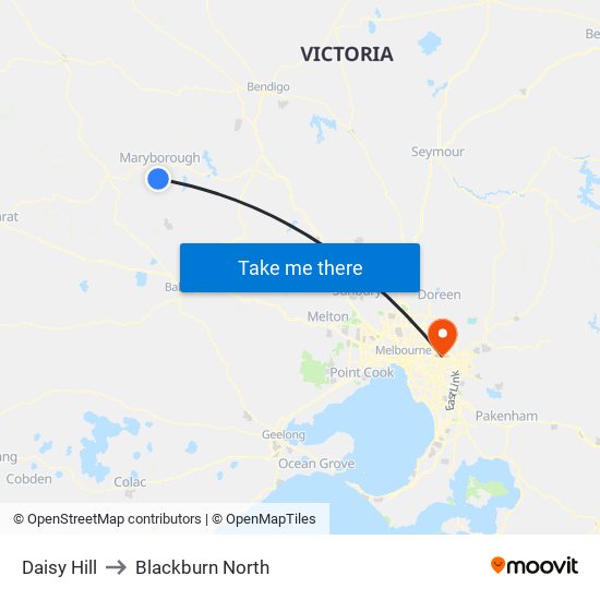 Daisy Hill to Blackburn North map