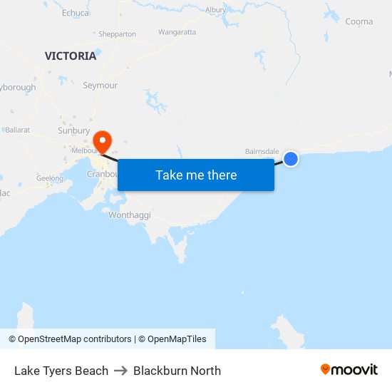 Lake Tyers Beach to Blackburn North map