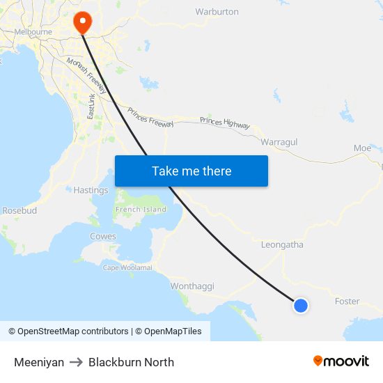 Meeniyan to Blackburn North map