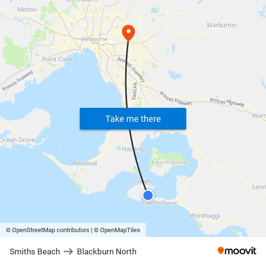 Smiths Beach to Blackburn North map