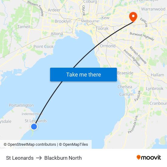 St Leonards to Blackburn North map