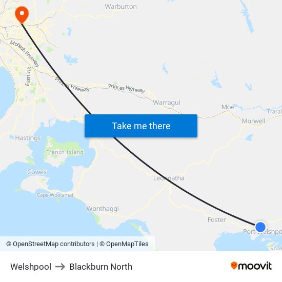 Welshpool to Blackburn North map