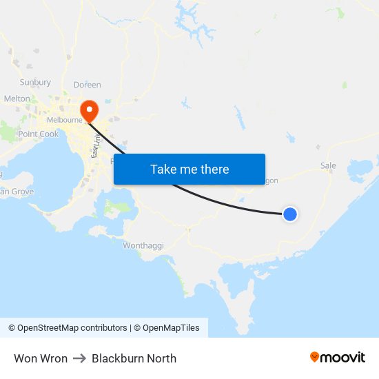 Won Wron to Blackburn North map