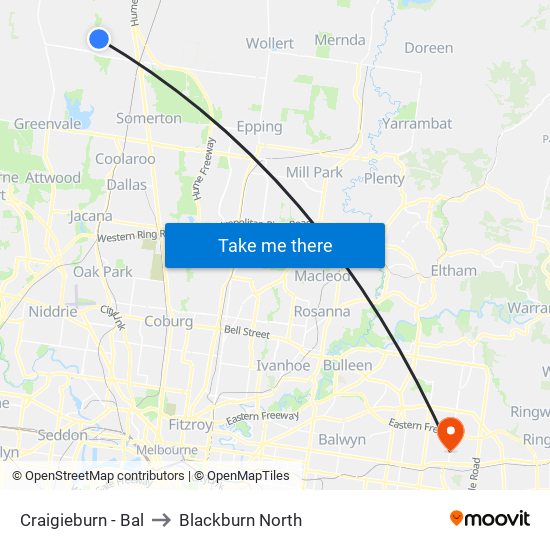 Craigieburn - Bal to Blackburn North map
