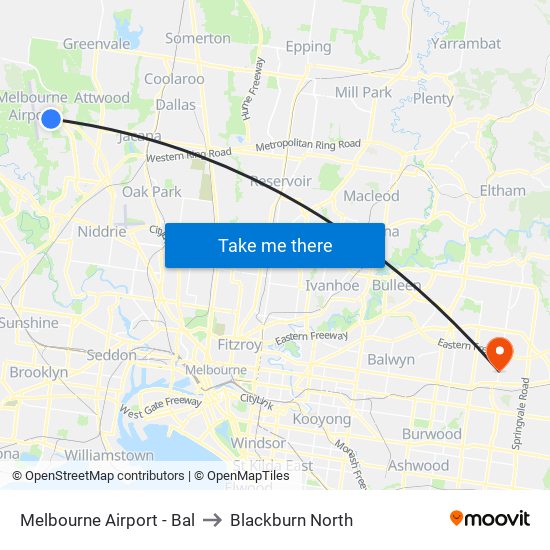 Melbourne Airport - Bal to Blackburn North map