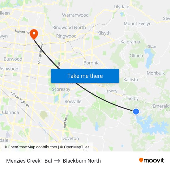 Menzies Creek - Bal to Blackburn North map