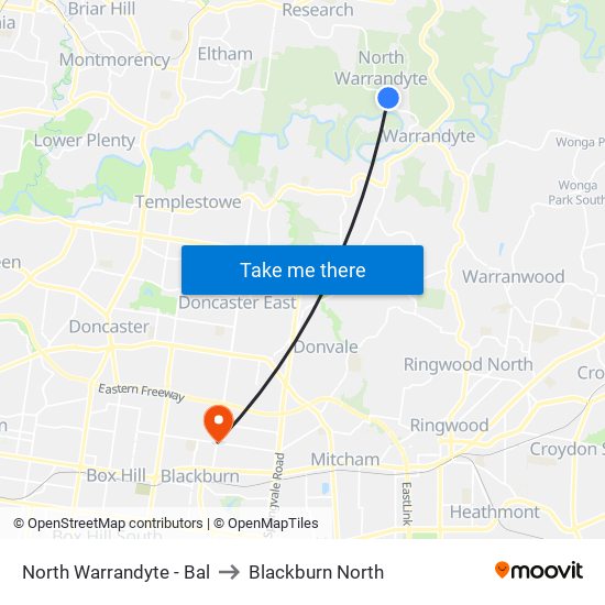 North Warrandyte - Bal to Blackburn North map