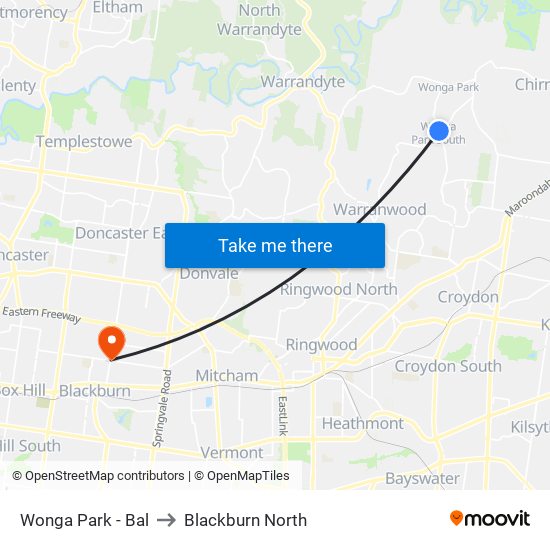 Wonga Park - Bal to Blackburn North map