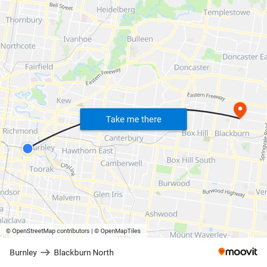 Burnley to Blackburn North map