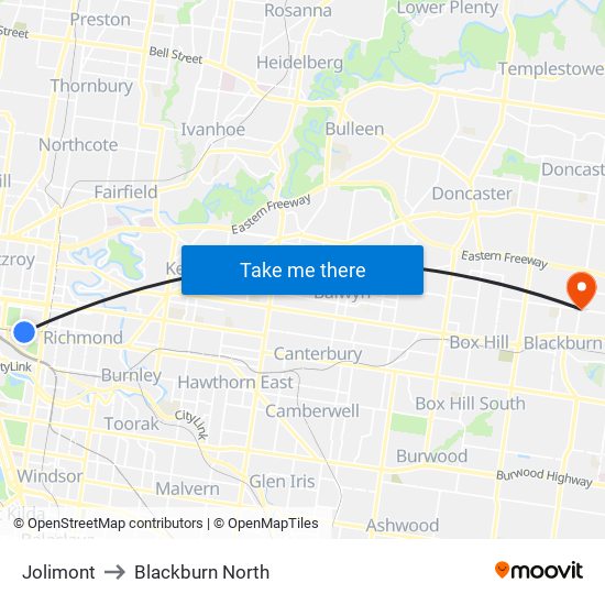 Jolimont to Blackburn North map