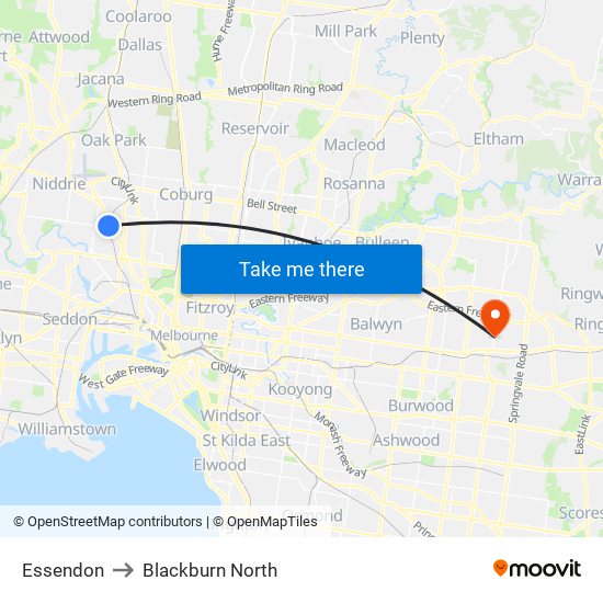 Essendon to Blackburn North map