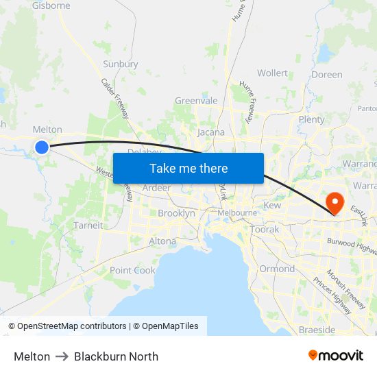 Melton to Blackburn North map