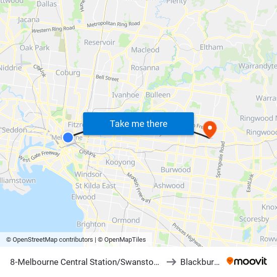 8-Melbourne Central Station/Swanston St (Melbourne City) to Blackburn North map