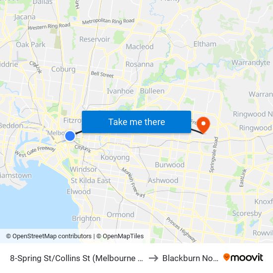 8-Spring St/Collins St (Melbourne City) to Blackburn North map