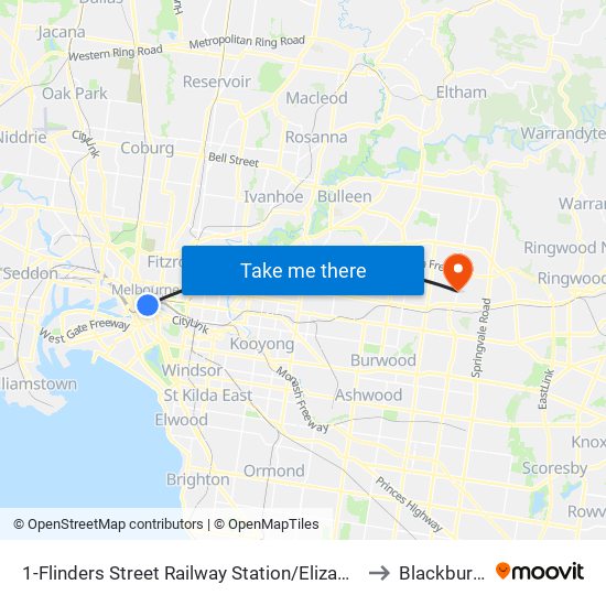 1-Flinders Street Railway Station/Elizabeth St (Melbourne City) to Blackburn North map