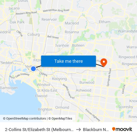 2-Collins St/Elizabeth St (Melbourne City) to Blackburn North map