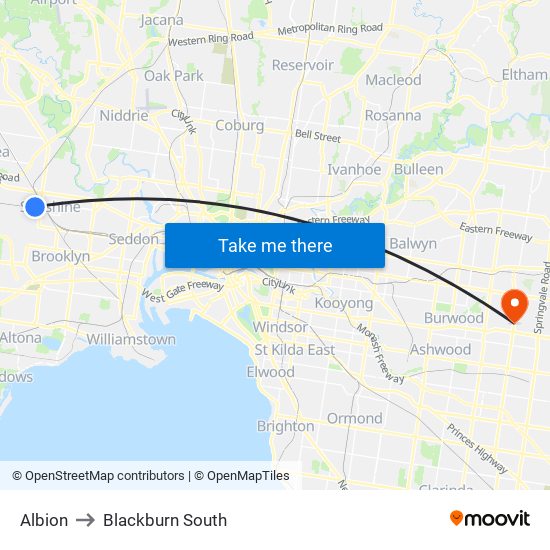 Albion to Blackburn South map