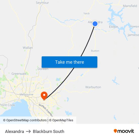 Alexandra to Blackburn South map