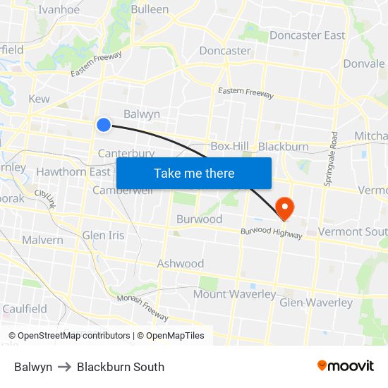 Balwyn to Blackburn South map