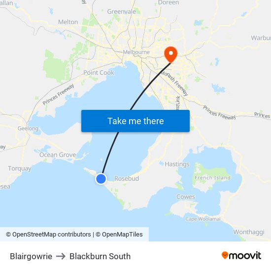 Blairgowrie to Blackburn South map