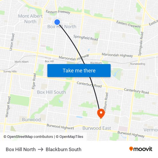 Box Hill North to Blackburn South map